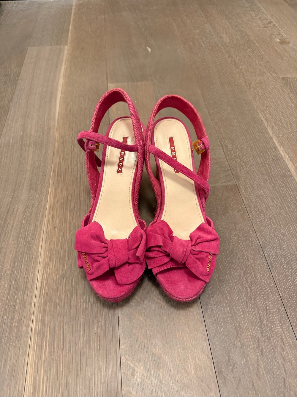 Prada Fuchsia Suede Bow Flat Espadrille Slingbacks